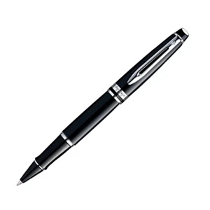 Expert - Nickel Palladium Plated Clip And Trim - Black Lacquered Roller Ball Pen With Beveled Cap