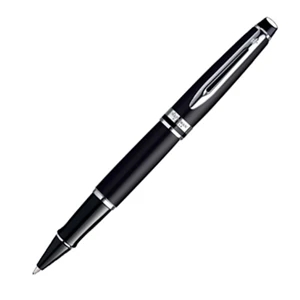 Expert - Matte Black Roller Ball Pen With Nickel Palladium Plate Trim And Beveled Cap