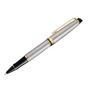 Expert - Stainless Roller Ball Pen With 23k Gold Plate Trim And Beveled Cap