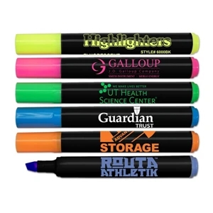 Brite Spots (r) - Direct Imprint - Black Barrel Jumbo Highlighter With Broad Chisel Tip, Made In Usa