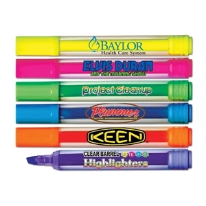Brite Spots (r) - Four Color Process - Clear Barrel Jumbo Highlighter With Broad Chisel Tip. Made In Usa