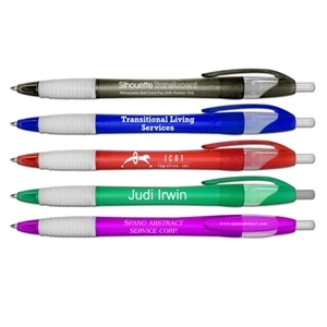 Silhouette Translucent(tm) - Retractable Translucent Ballpoint Pen With White Rubber Grip, 5 3/4" Long