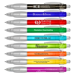 Ice(tm) - Frosted Translucent Retractable Ballpoint Pen With Rubber Grip, 5 3/16"