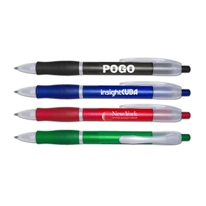 Pogo (tm) - Retractable Ball Point Pen With Colored Barrel & Rubber Grip With Black Ink