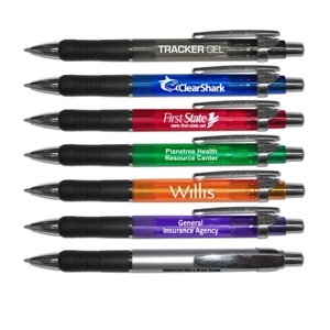 Tracker Gel - Retractable Gel Pen Black Contoured Rubber Grip With Silver Clip