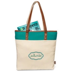 Heritage Supply (tm) Taylor - Turquoise - Cotton Fashion Tote Bag With Stylish Grommet Details