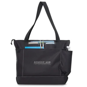 Avenue - Black - Business Tote Bag With Front Pocket Sized To Fit A Tablet With A Case