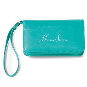 Lexi - Turquoise - Simulated Leather Wristlet Wallet With Front Pocket