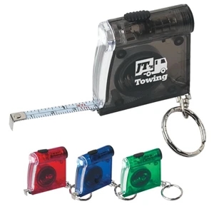 Tape Measure Led Flashlight Keychain, 3' Steel Tape With Inch/metric Scale