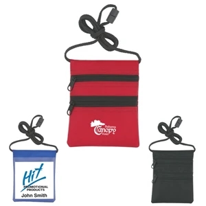 Neck Wallet And Badge Holder With Black Trim And Cord, 420 Denier Nylon