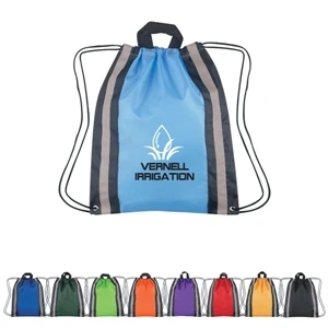 Small Reflective Drawstring Sports Pack With Reinforced Eyelets, 13 1/2" X 16"