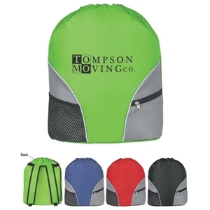 Drawstring Backpack Made Of 210 Denier Polyester With 2 Outside Pockets