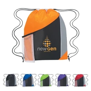 Tri-color Drawstring Sports Pack With Large Front Pocket And Side Mesh Pocket