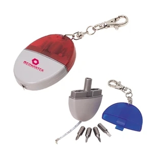 Swivel Hook Key Chain Tool Kit, 3 In 1 With Screwdrivers And Tape Measure