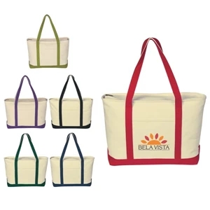 Silkscreen - Cotton Canvas Boat Tote With 30" Handles, Outside Pocket And Zippered Top Closure