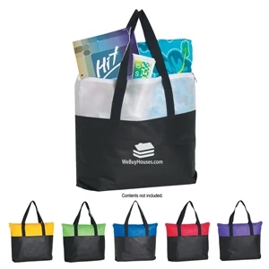 Silkscreen - Non Woven Zippered Tote Bag With Black Accents And Handles