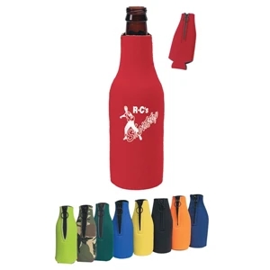 Bottle Buddy - Silkscreen - Long Necked Bottle Insulator With Zippered Closure With O-ring Pull