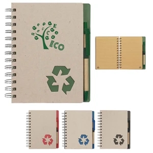 Eco-rich - Eco-friendly Spiral Notebook And Matching Pen With Elastic Pen Loop