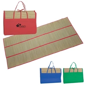 Straw Beach Mat, Water And Sand Resistant, Easily Folds Into A Handy Carrying Case