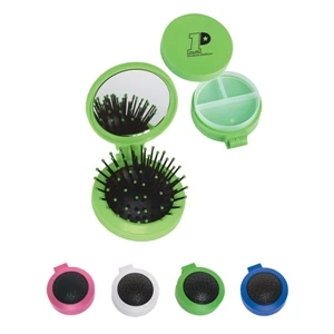 3 In 1 - Three In One Kit With Mirror, Hair Brush, Twist Off Lid Reveals Pill Case