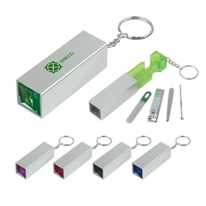 Manicure Set Key Chain Includes Nail Clipper, Nail File, Tweezers And Cuticle Pusher