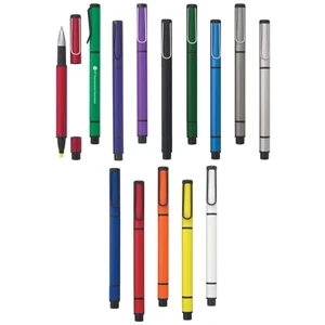 Dual Function Metal Highlighter With Chisel Tip And Ballpoint Pen With Black Ink