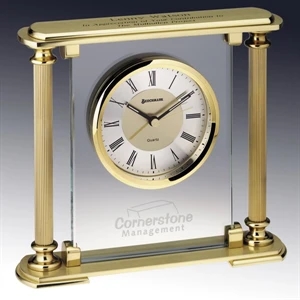 Prince Albert - Quartz Desk Clock With 10mm Glass Panel And 2 Fluted Columns