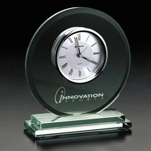 Ellipse - Round Shape Jade Glass Desk Clock With Beveled Edge And Base