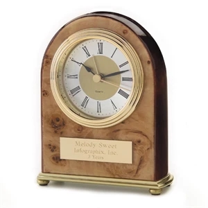 Palermo - Desk Clock With Arch Shape Accentuated With Burl Wood And Brass Accents