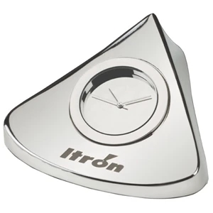Wedge Clock - Wedge Shape Desk Clock With Shiny Chrome Finish. Closeout