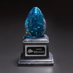 Sapphire - Art Glass Award Transforming From Clear To Blue Hues With Classic Black Marble Base