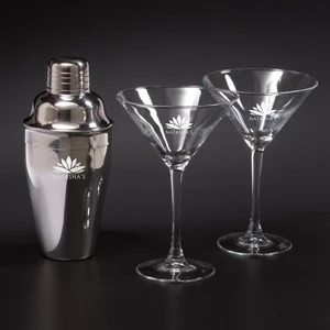 Martini Set Featuring 100% Stainless Steel Shaker And 2 Martini Glasses
