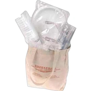 500 Line - 10 Working Days - Natural Colored Canvas Tote Bag Includes Napkins, Plates, Cups And Utensils