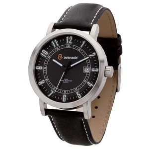 Men's - Watch With Solid Steel Case, Black Dial And Genuine Leather Straps