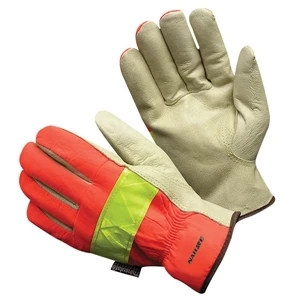 Hi-vis - M - X L - Insulated Pigskin Glove With High Visibility Fabric Back