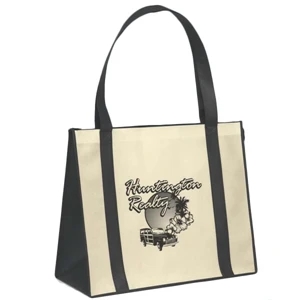 Del Mar (tm) - Premium Non-woven Polypropylene Natural-color Tote With Black Trim