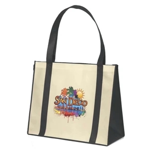 Del Mar (tm) - Premium Non-woven Polypropylene Natural-color Tote With Black Trim