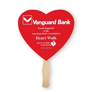 Stock Shape Heart Hand Fan With Wood Handle ( Wood Stick) Attached With Adhesive