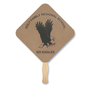 Rounded Diamond Shape Hand Fan, 26 Point Recycled Natural Brown Kraft Chipboard