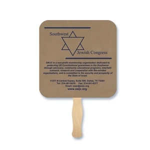 Square Shape Hand Fan, 26 Point Recycled Unbleached Natural Brown Kraft Chipboard