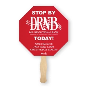 Stock Shape Stop Sign Hand Fan With Wood Handle (wood Stick) Attached With Adhesive