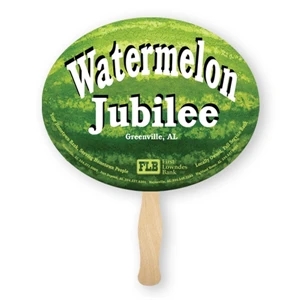 Stock Shape Oval Hand Fan With Wood Handle ( Wood Stick) Attached With Adhesive