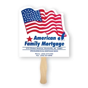 Stock Shape Flag Hand Fan With Wood Handle ( Wood Stick) Attached With Adhesive