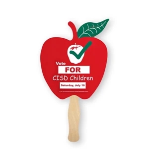 Stock Shape Apple Hand Fan With Wood Handle ( Wood Stick) Attached With Adhesive