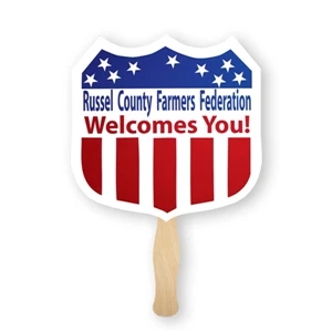Stock Shape Shield Hand Fan With Wood Handle ( Wood Stick) Attached With Adhesive