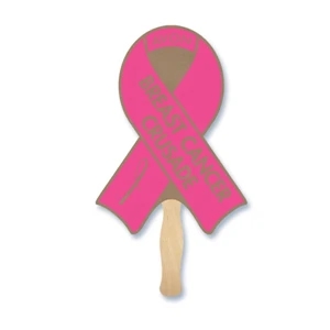 Breast Cancer Ribbon Hand Fan, 26 Point Recycled Natural Brown Kraft Chipboard