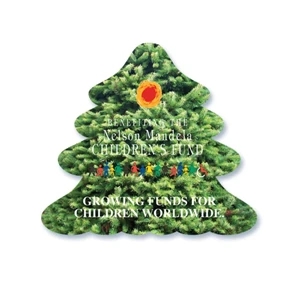 Evergreen Tree Shape Stickless Hand Fan Printed On 16 Point Coated Board Stock