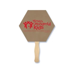 Hexagon Shape Hand Fan, 26 Point Recycled Natural Brown Kraft Chipboard