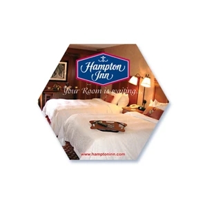 Hexagon Shape Stickless Hand Fan Printed On 16 Point Coated Board Stock