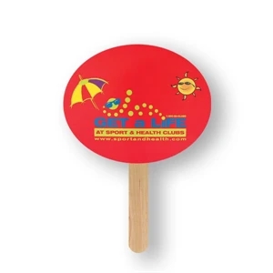 Oval Mini Hand Fan With Basswood Handle Attached With Adhesive To The Back Of Fan